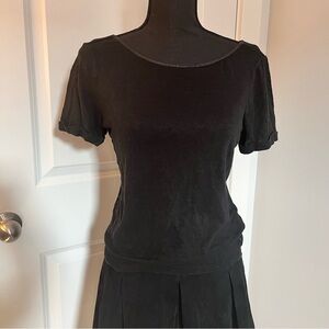 Alice + Olivia Black Air Top with Leather Trim - Size M (Fits Like S)